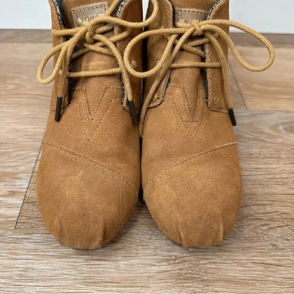 Toms Women’s Brown Lace Up Wedge Ankle Booties, Size 7